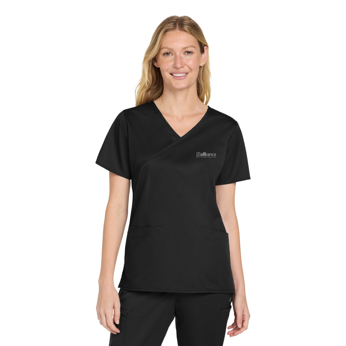 Wink Women's WorkFlex Mock Wrap Top — model
