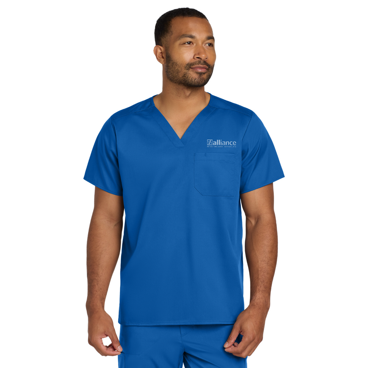 Wink Unisex WorkFlex Chest Pocket V-Neck Top — model
