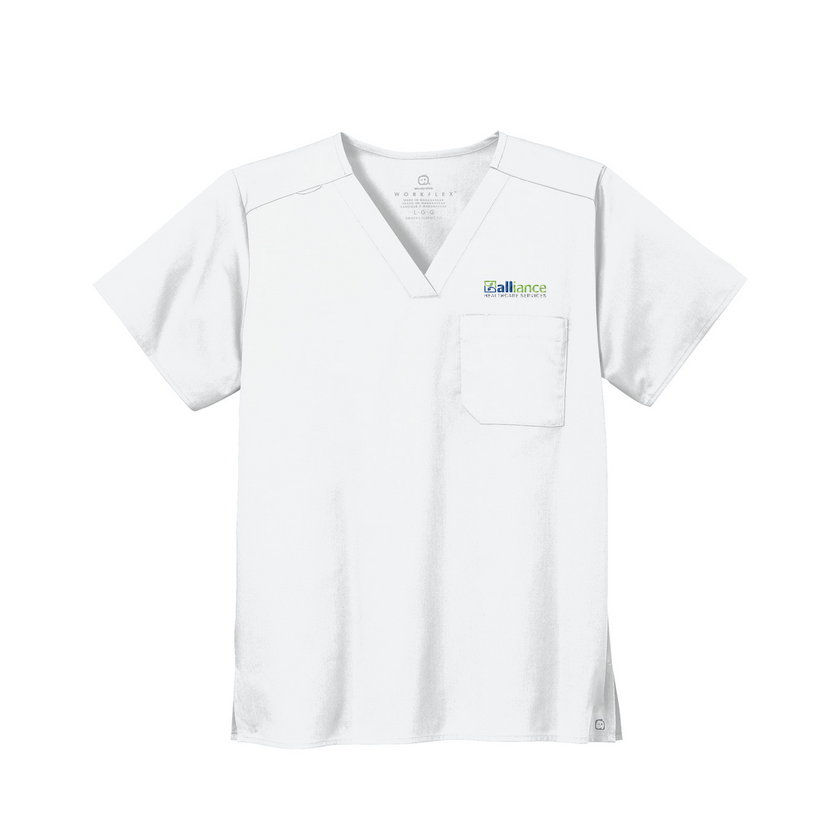 Wink Unisex WorkFlex Chest Pocket V-Neck Top — White